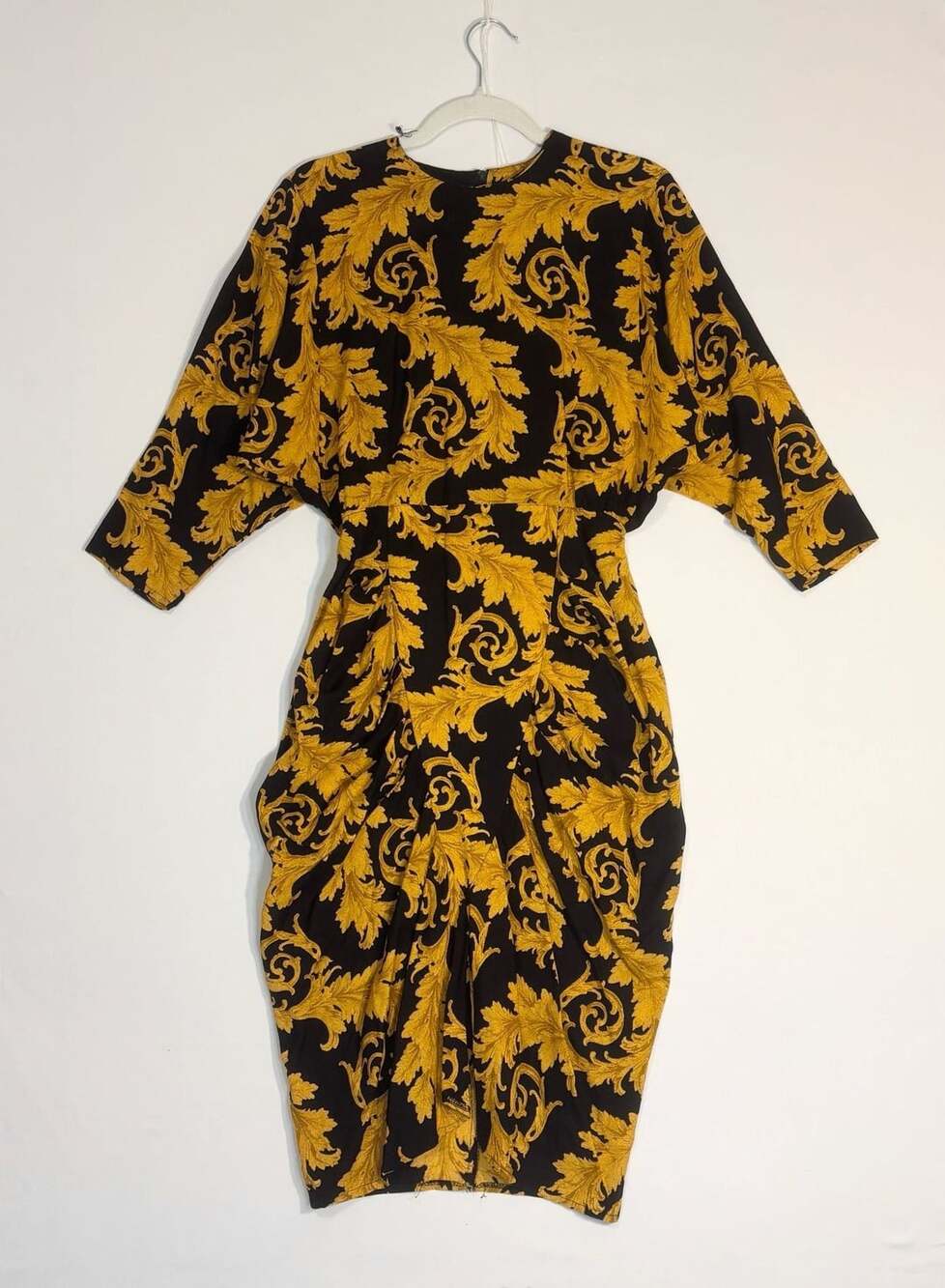 All That Jazz Black and Gold Scroll Print Midi Dress